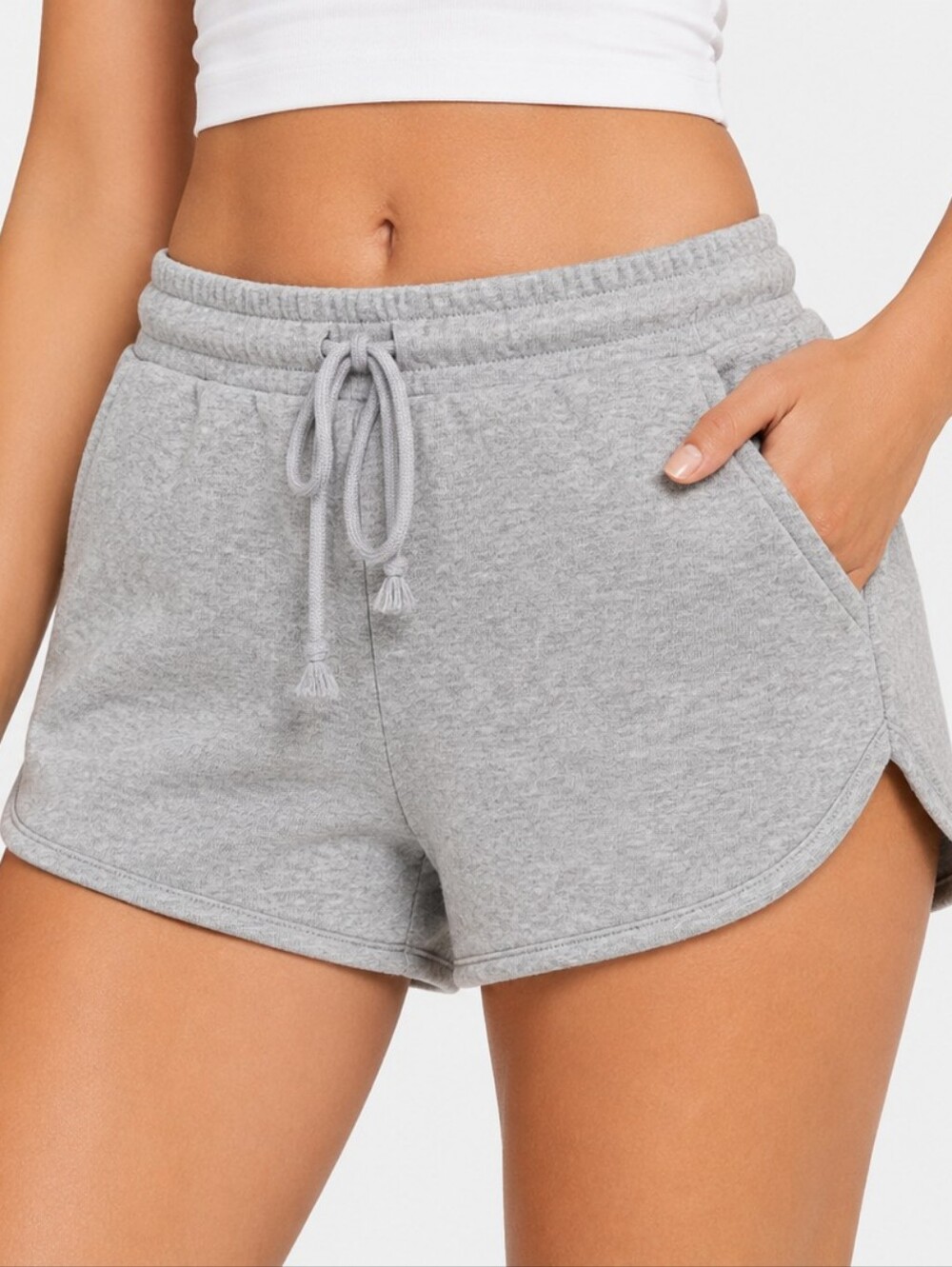 Ambiance Gray Fleece Dolphin Hem Lounge Shorts Large